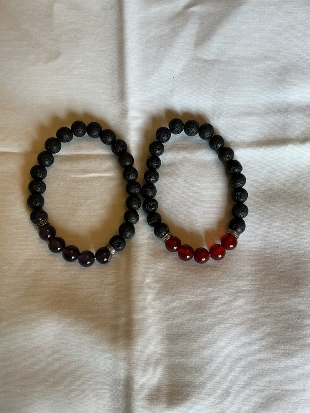 Beaded Lava Stone Bracelets with Amethyst and Carnelian
